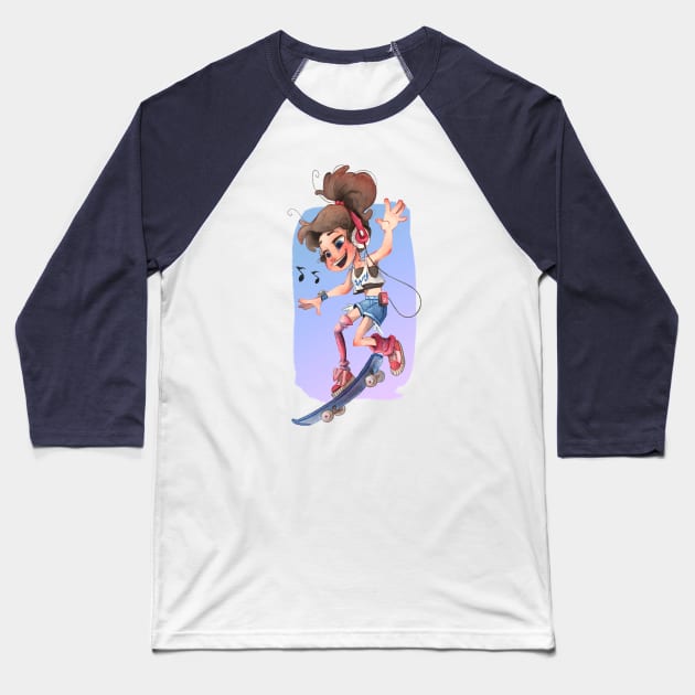 LITTLE SKATER GIRL B Baseball T-Shirt by MeikeARTS